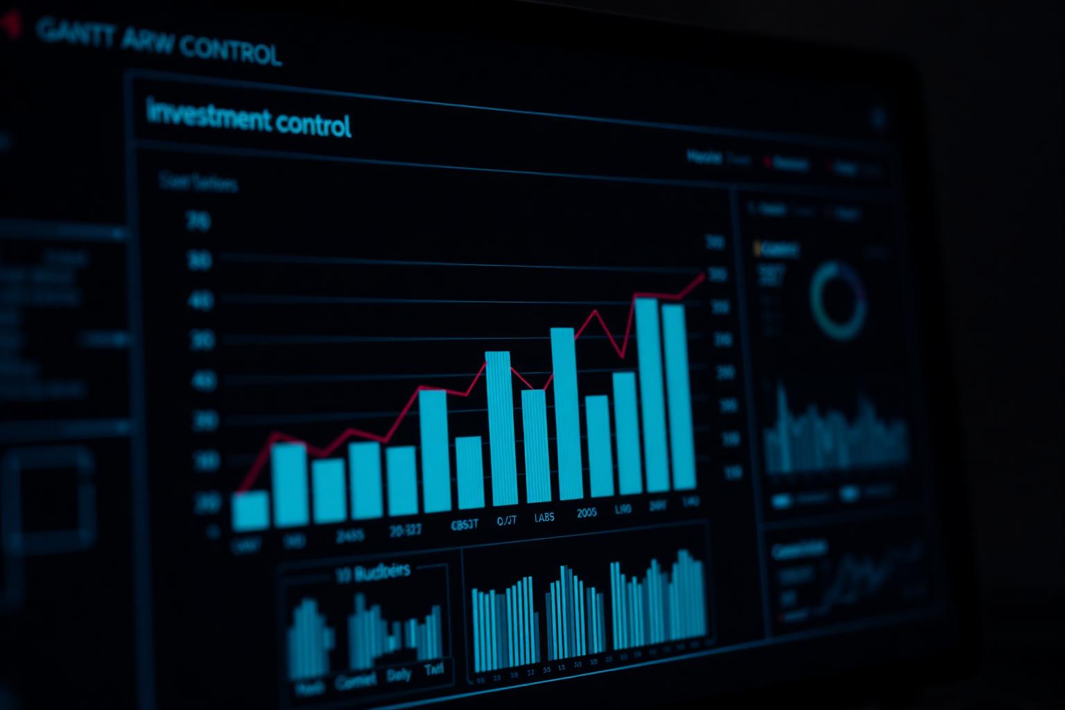 Techniczny dashboard kontroli inwestycji — wykresy postępu