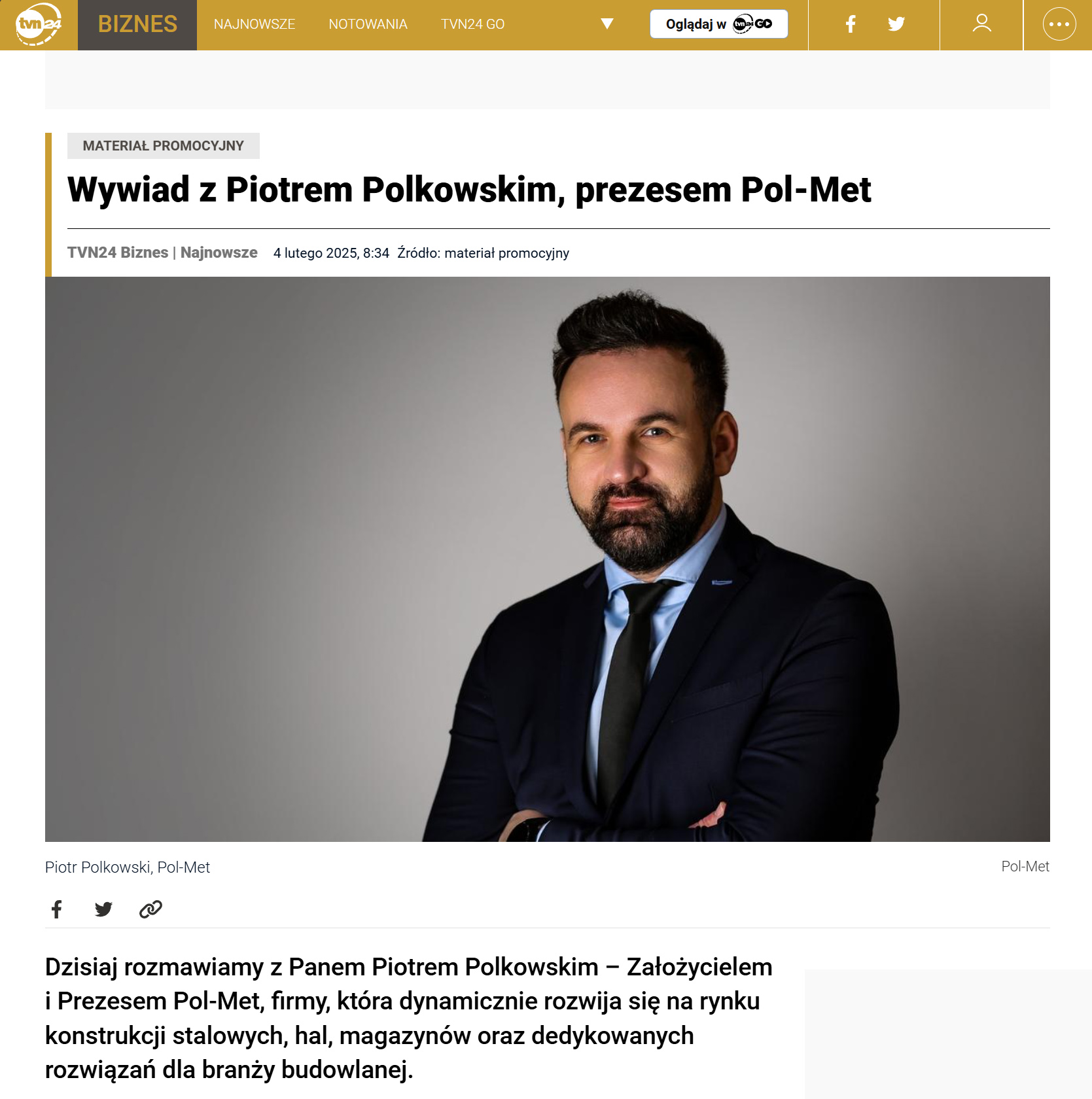 Wywiad z prezesem POL-MET Piotrem Polkowskim dla TVN24 Biznes